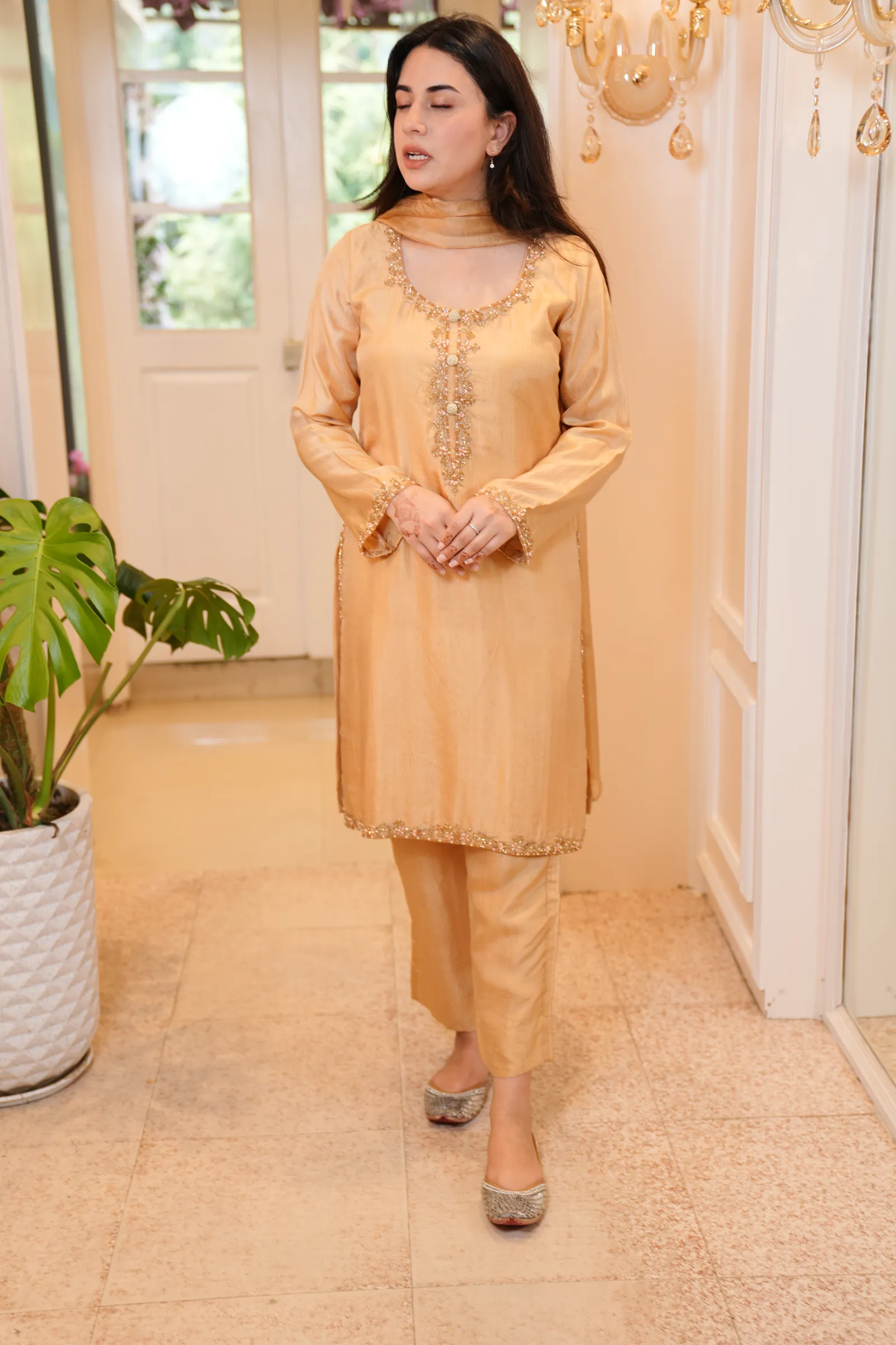 Champagne Gold Silk Suit — photo 2