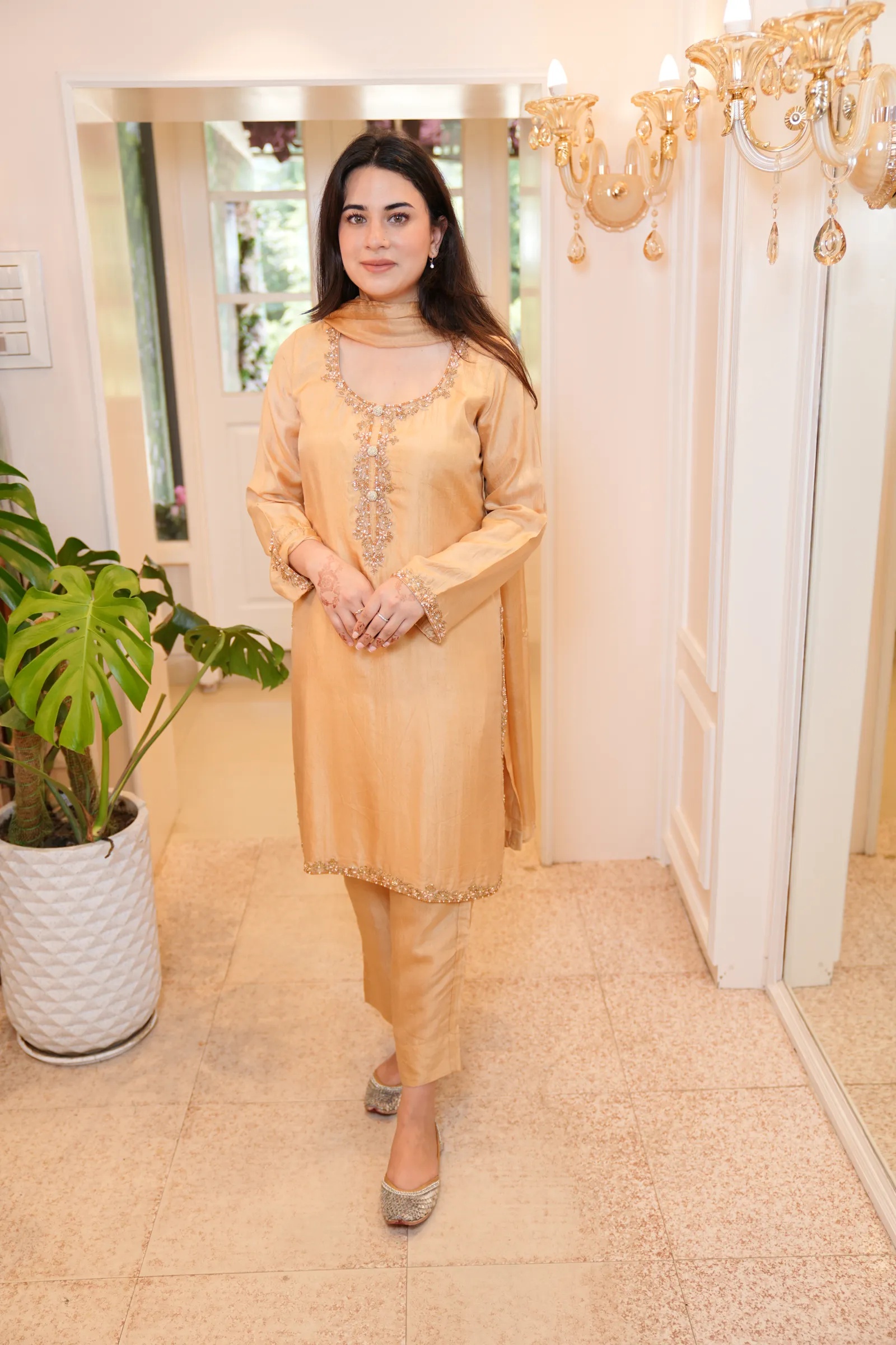 Champagne Gold Silk Suit — photo 5