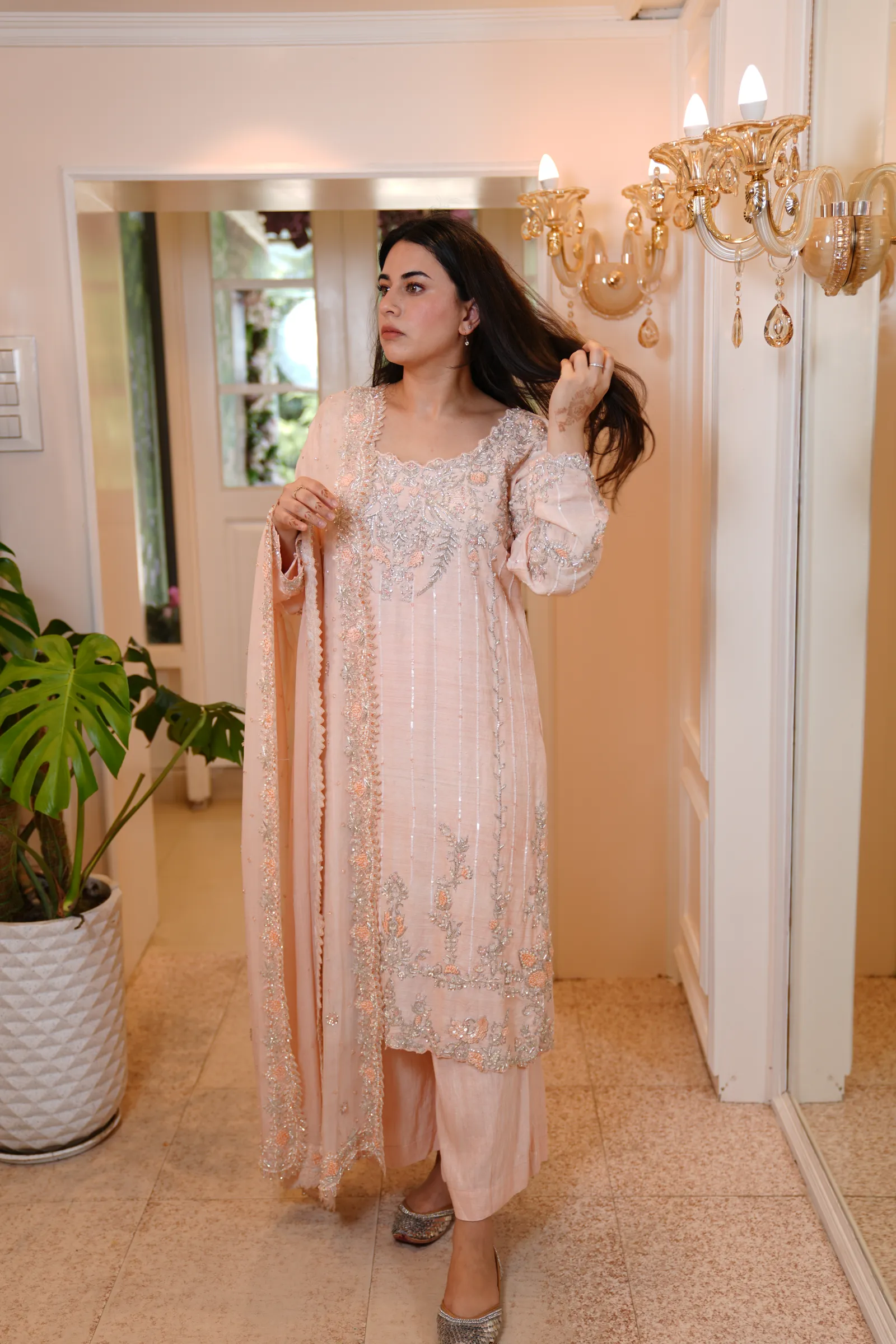 Peach Blossom Zardozi Suit — photo 3
