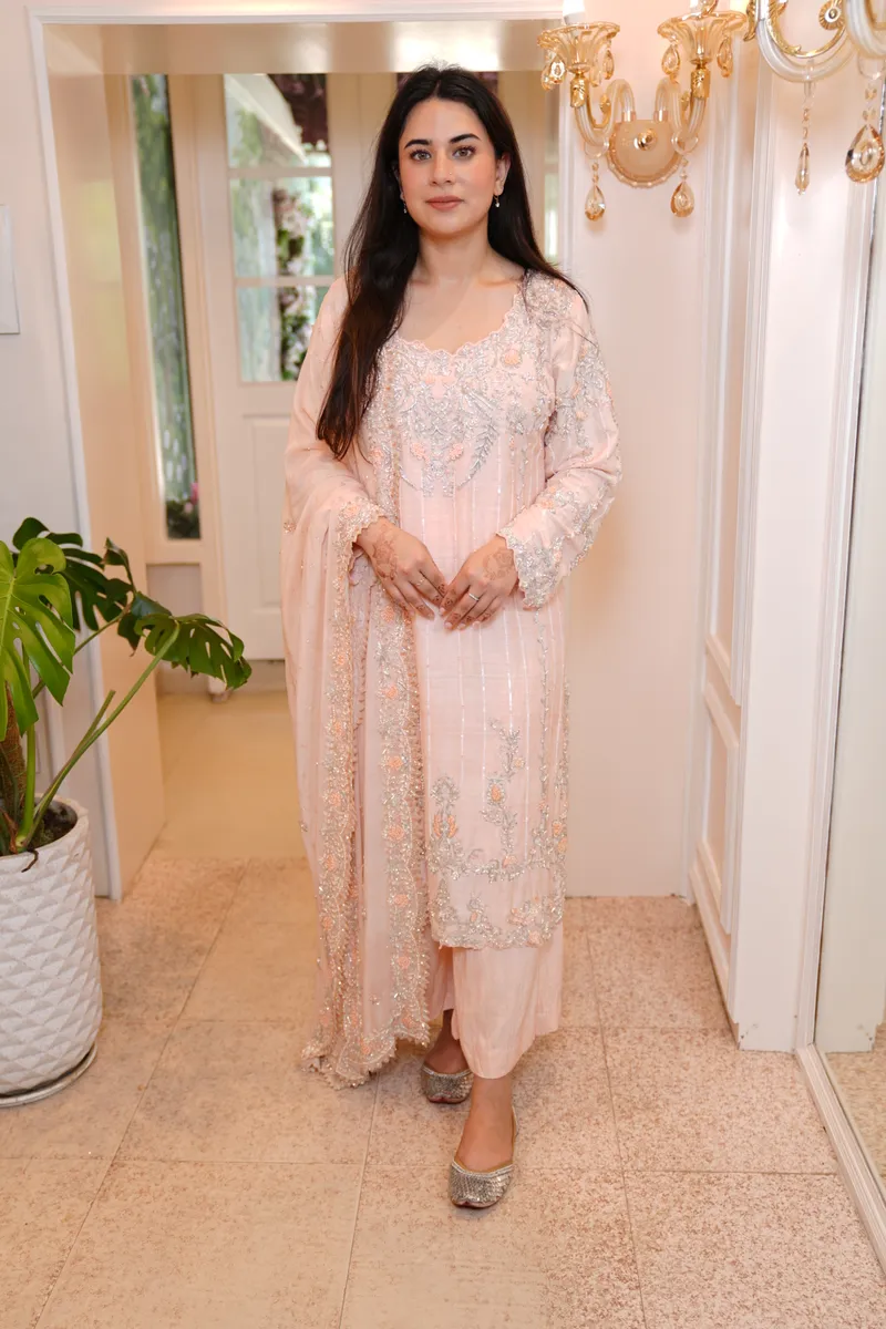 Peach Blossom Zardozi Suit