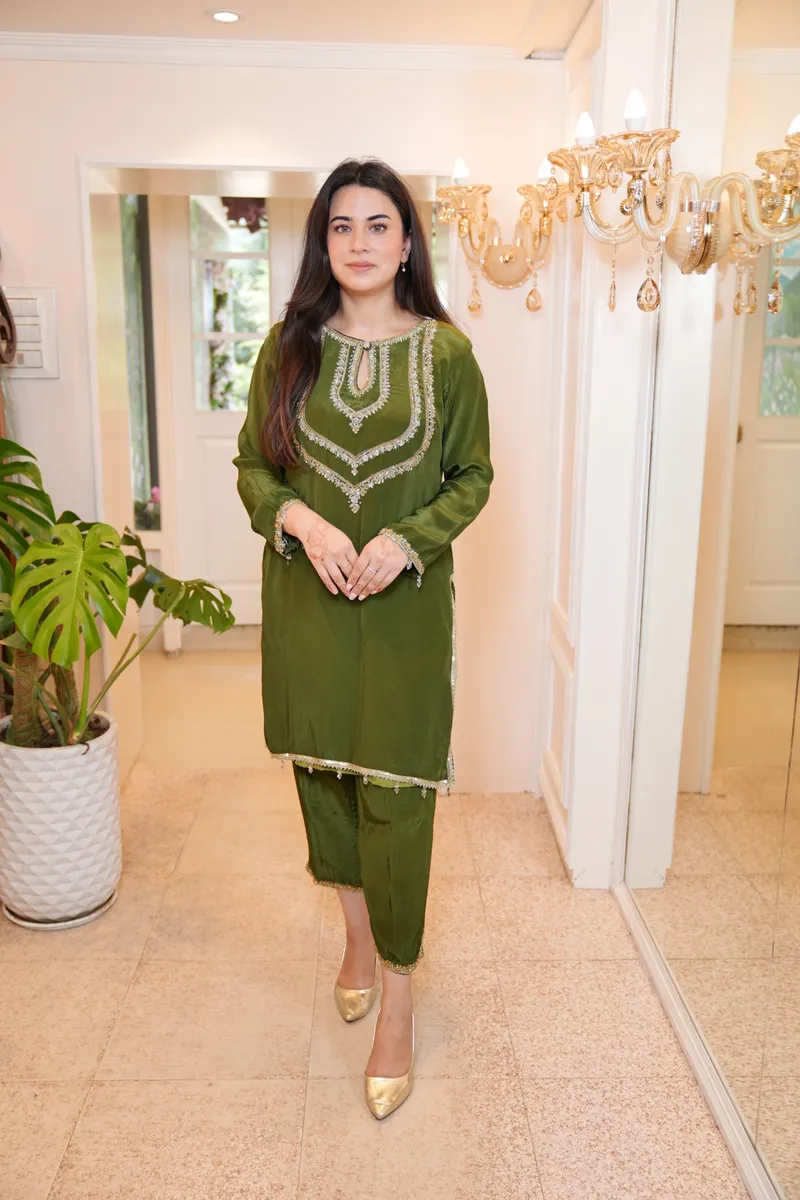 Mehndi Green Tilla Kurta Set