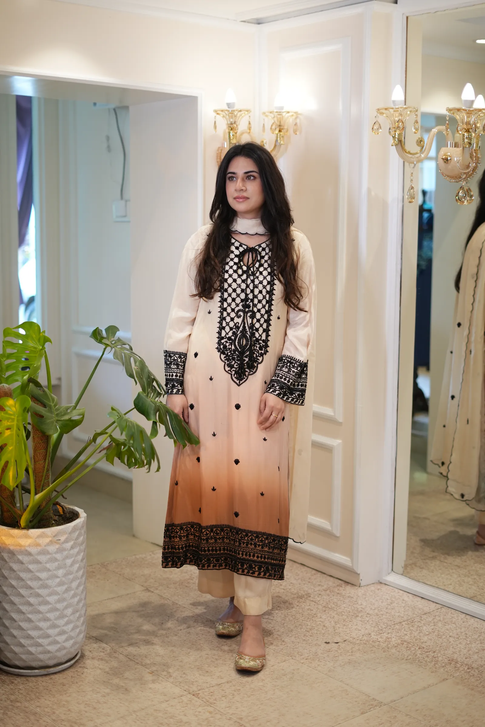 Ivory Peach Ombré Cross-Stitch Suit — photo 2