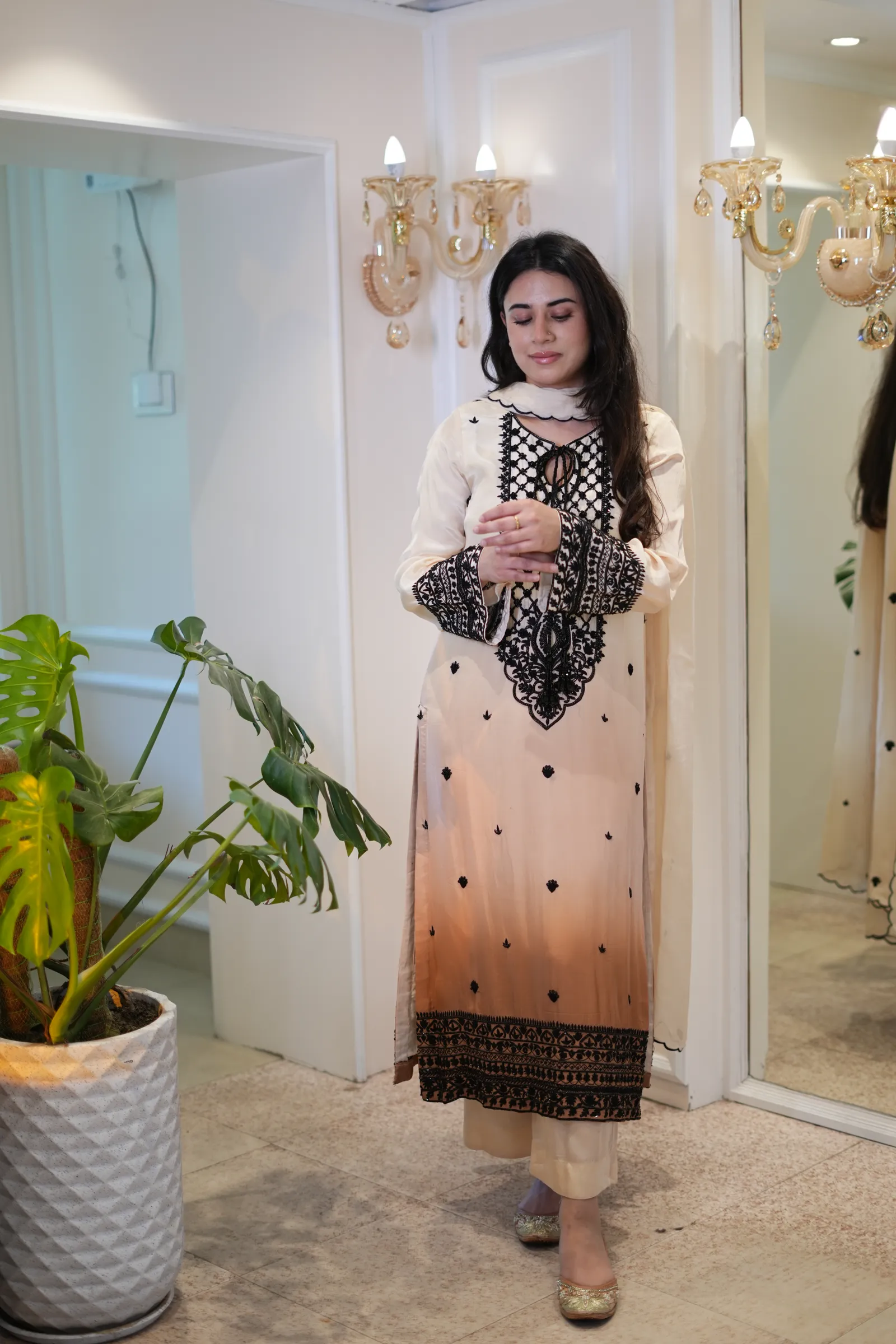 Ivory Peach Ombré Cross-Stitch Suit — photo 5