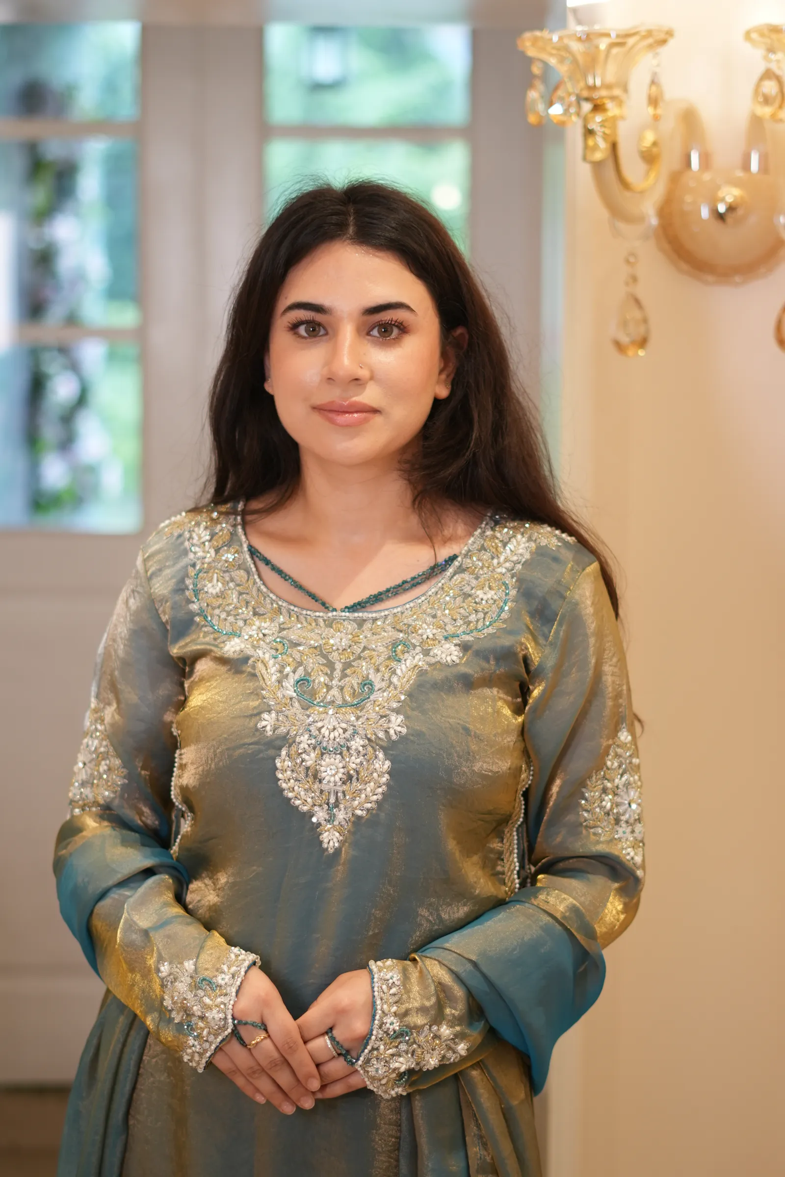 Sage Gold Tissue Zardozi Kurta Set — photo 4