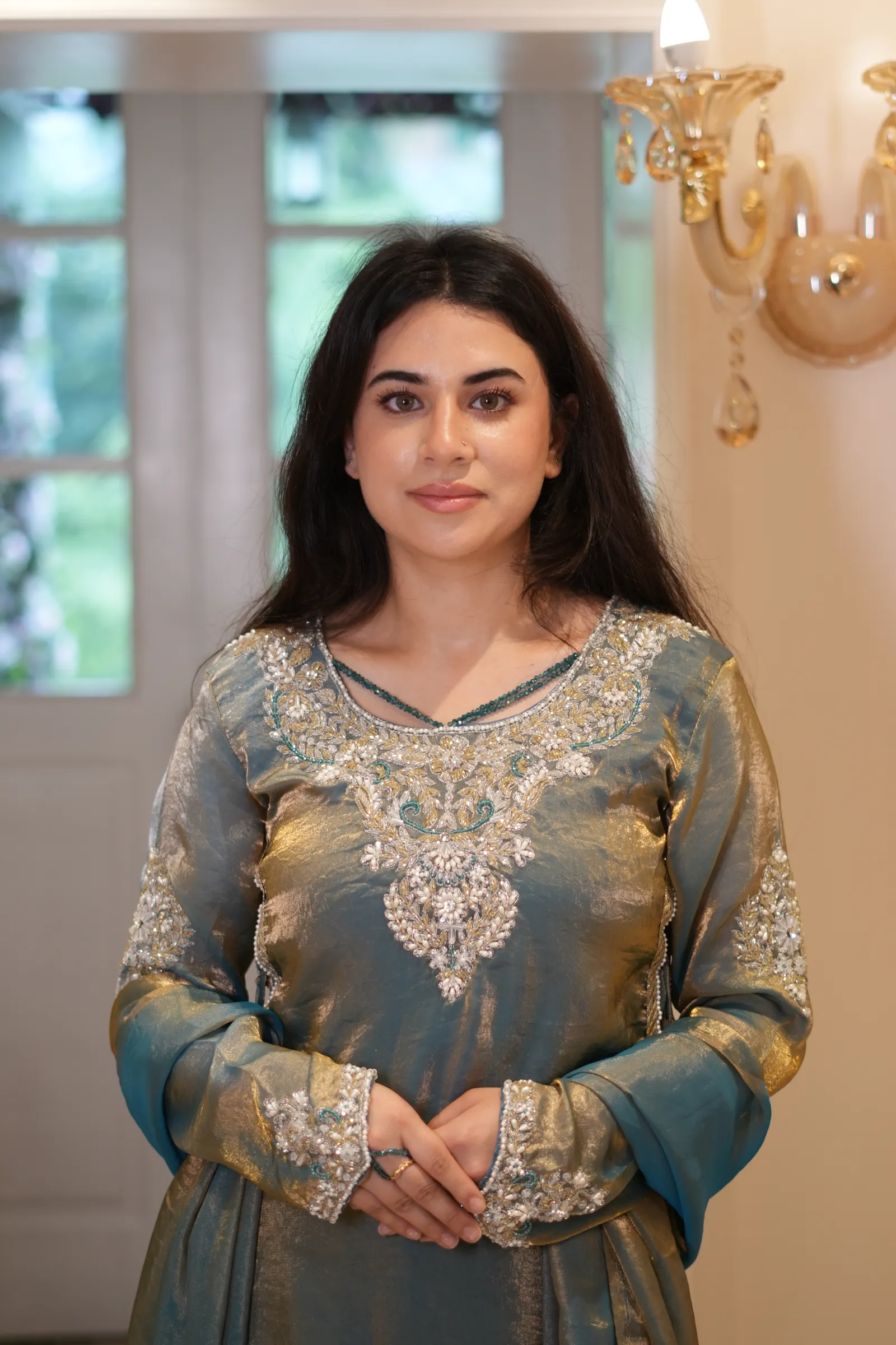 Sage Gold Tissue Zardozi Kurta Set — photo 5