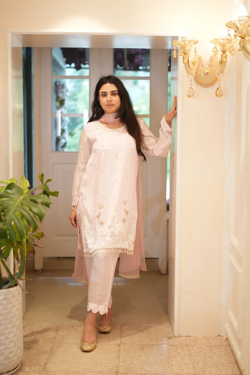 Blush Flamingo Embroidered Suit