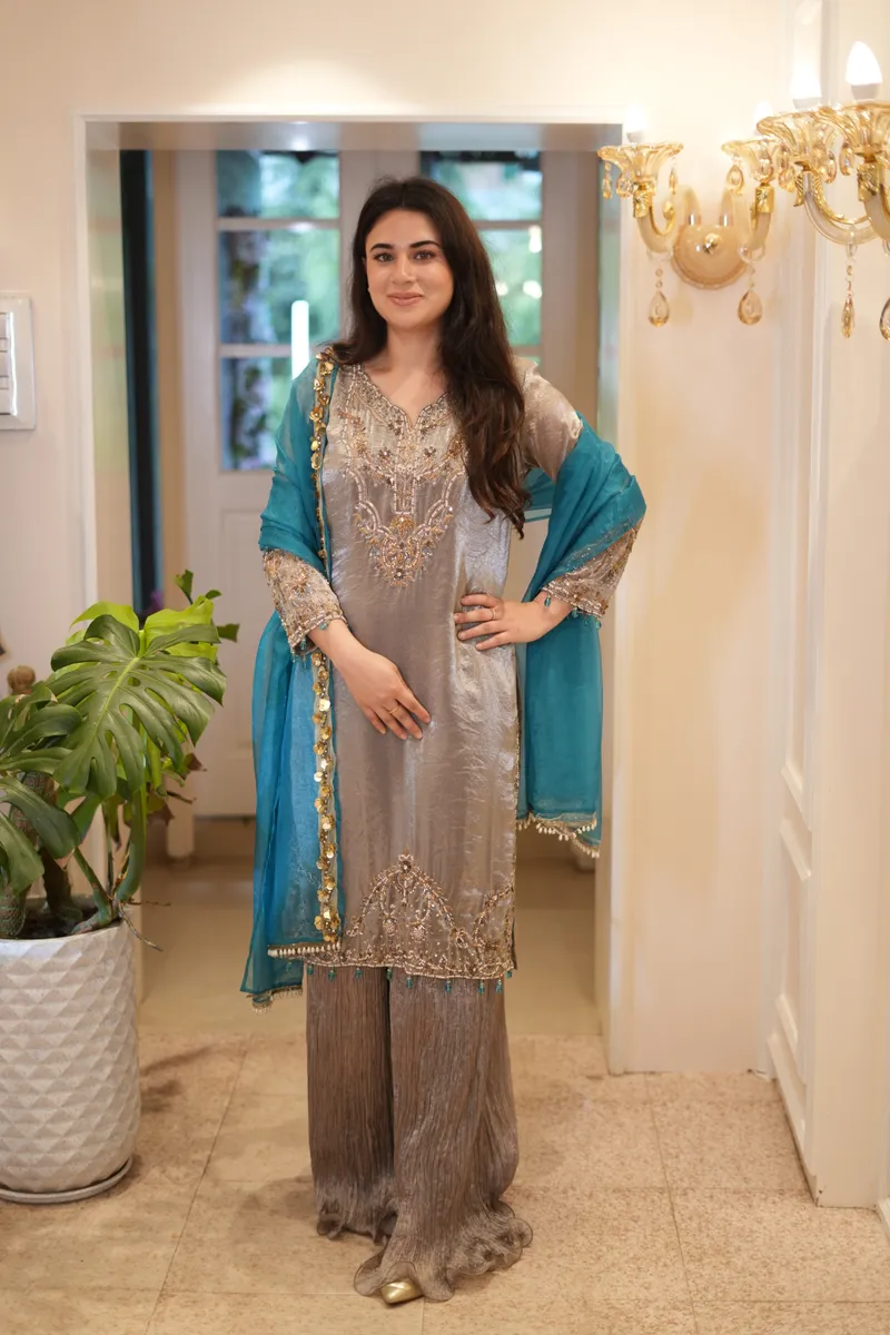Silver Pearl Gharara Set