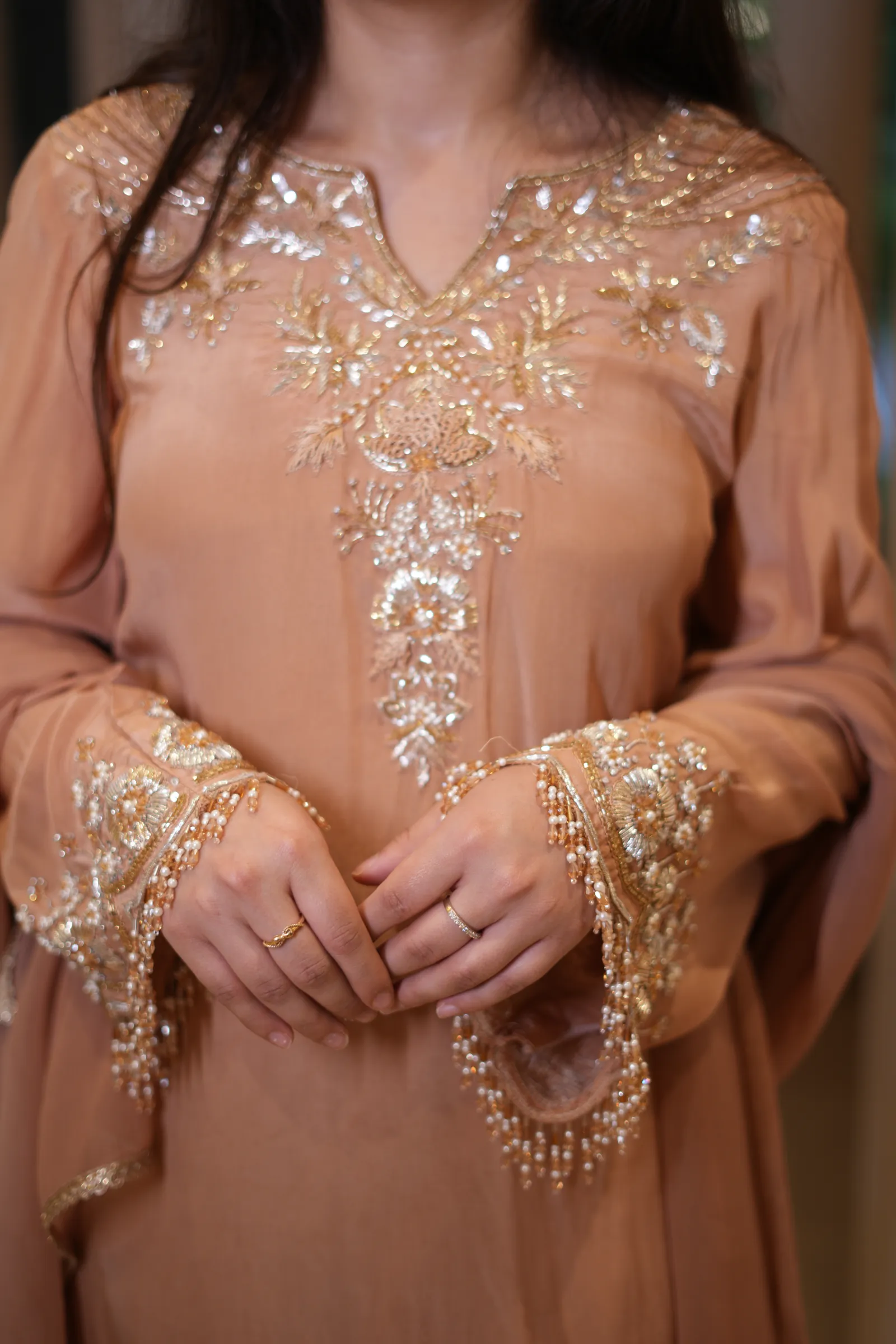 Peach Pearl Zardozi Suit — photo 9