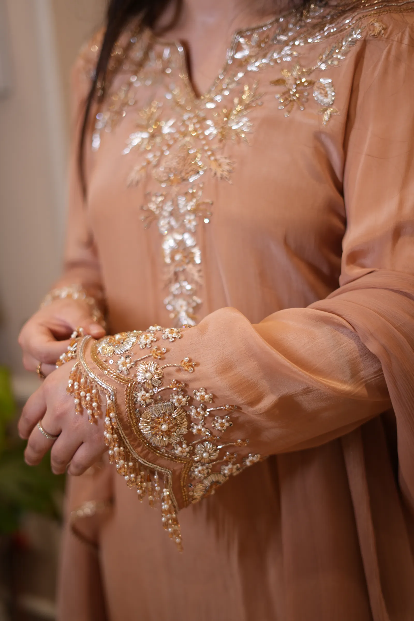 Peach Pearl Zardozi Suit — photo 10