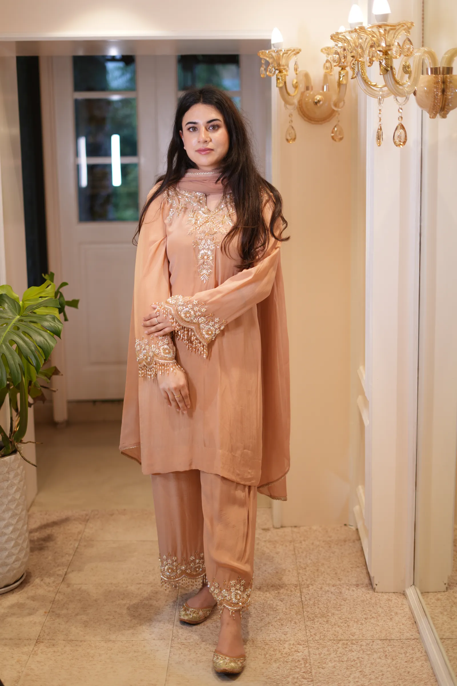 Peach Pearl Zardozi Suit — photo 13