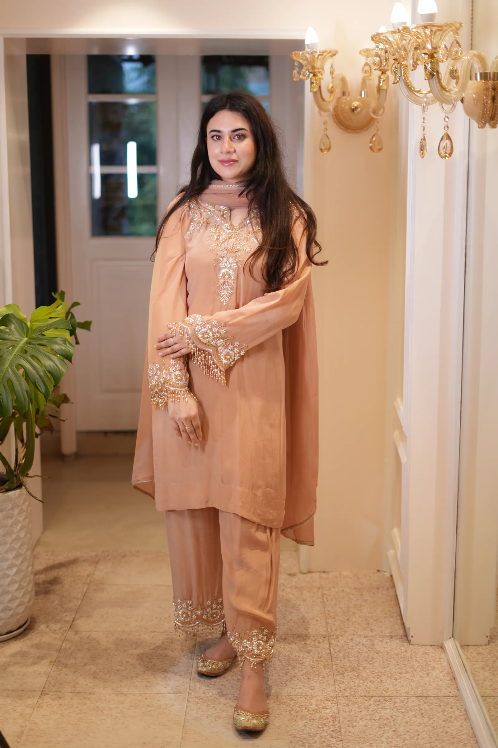 Peach Pearl Zardozi Suit — photo 14