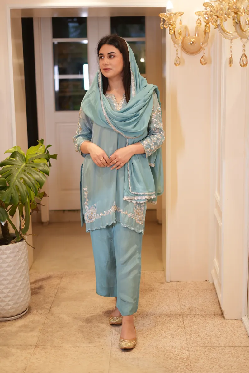 Sky Blue Floral Suit
