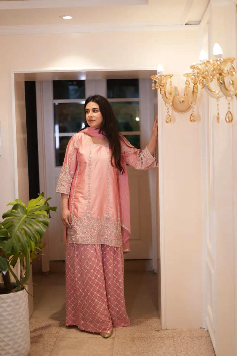 Rose Pink Kasab Gharara Set