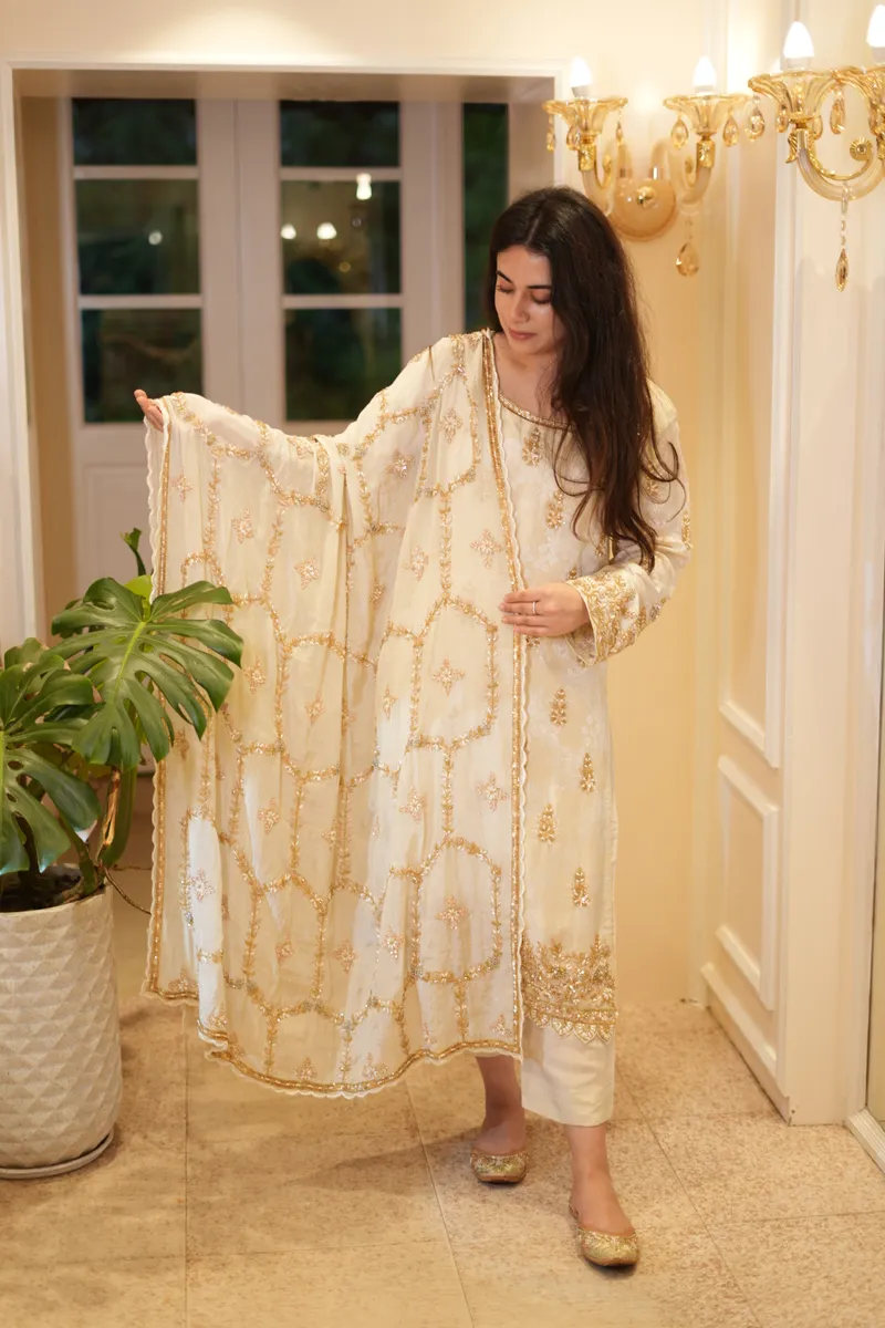 Ivory Gold Buti Suit
