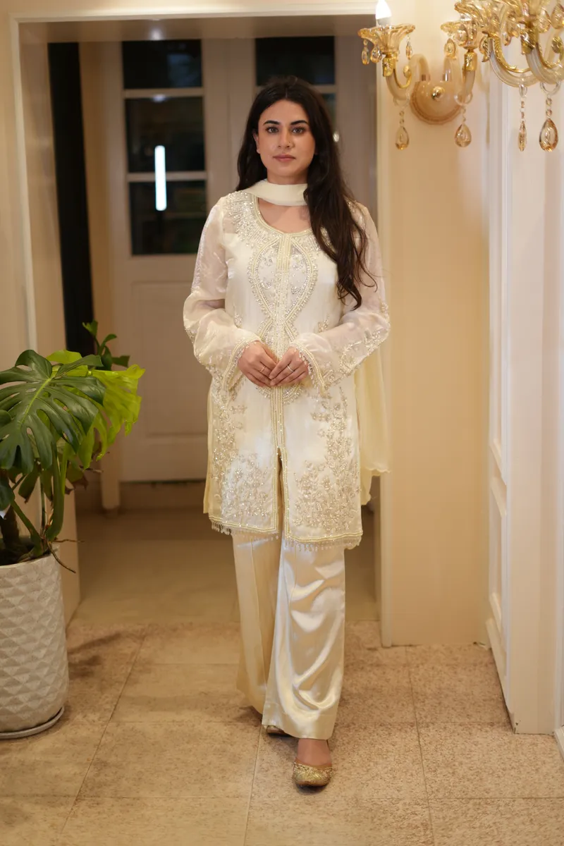Cream Pearl Jacket Suit