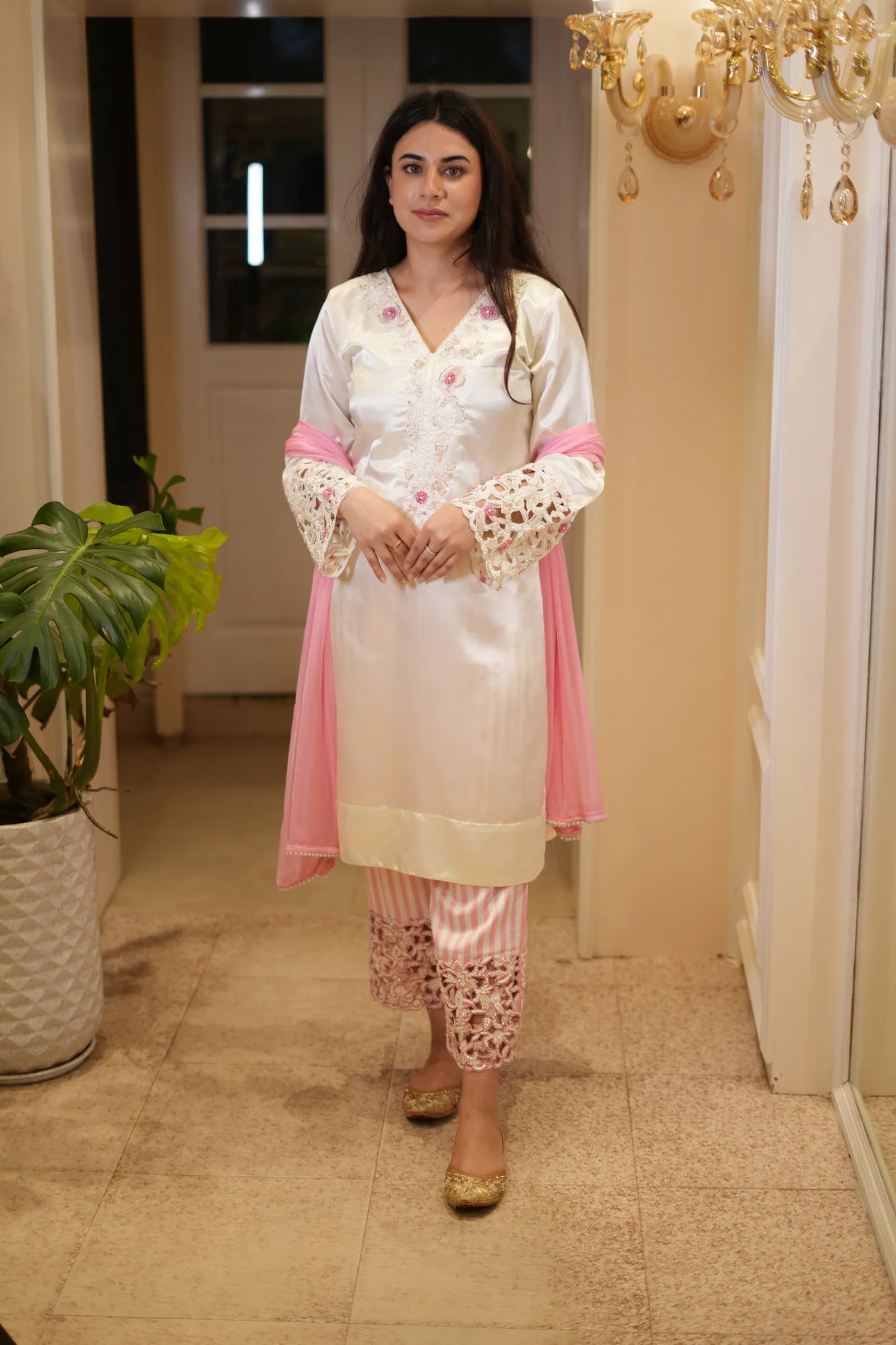 White Satin Rose Cutwork Suit — photo 2