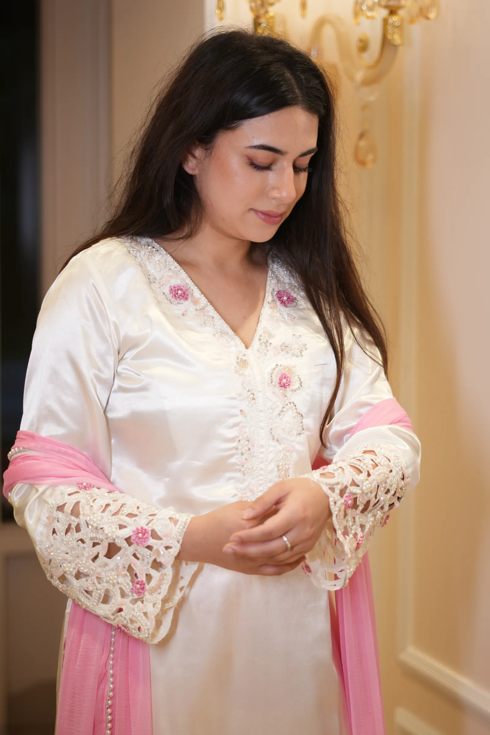 White Satin Rose Cutwork Suit — photo 4