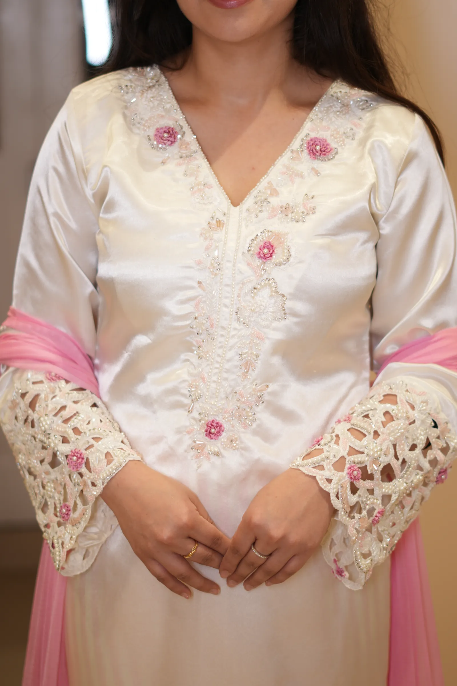 White Satin Rose Cutwork Suit — photo 7